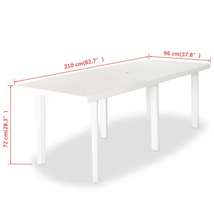 vidaXL Table de jardin Blanc 210 x 96 x 72 cm Plastique 5