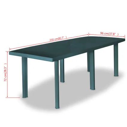 vidaXL Table de jardin Vert 210 x 96 x 72 cm Plastique 5