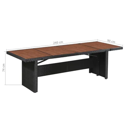 vidaXL Table de jardin 240x90x74 cm Résine tressée et bois 4