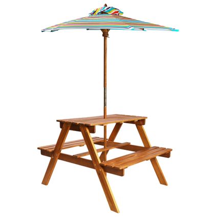 VidaXL picknicktafel + parasol massief acaciahout 79x90x60cm