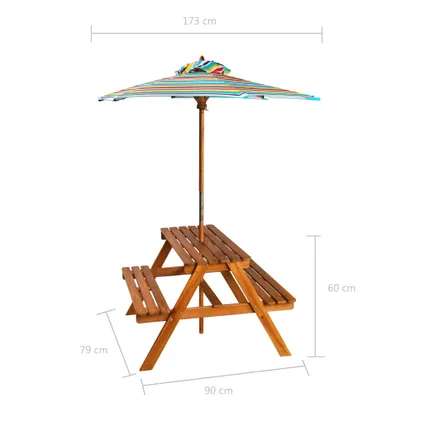 VidaXL picknicktafel + parasol massief acaciahout 79x90x60cm 7