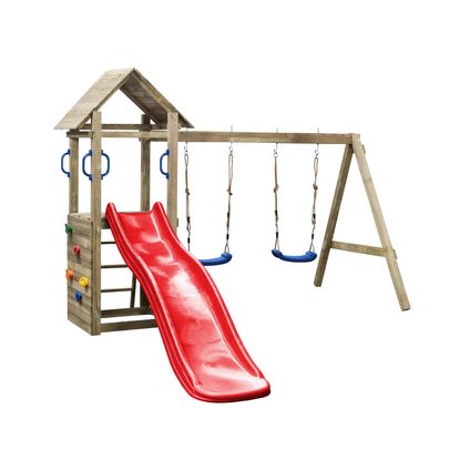 SwingKing speeltoren Maria + glijbaan en schommel rood 295x160x210cm