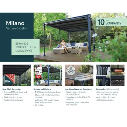 Palram | Canopia - Tuinpaviljoen Milano - Donkergrijs/Brons - 309x309cm 2