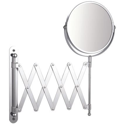 Miroir de maquillage rond grossissant 3x avec bras extensible chrome Ø15cm