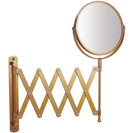 Make-up spiegel rond 3x vergrotend uittrekbaar goud Ø15cm