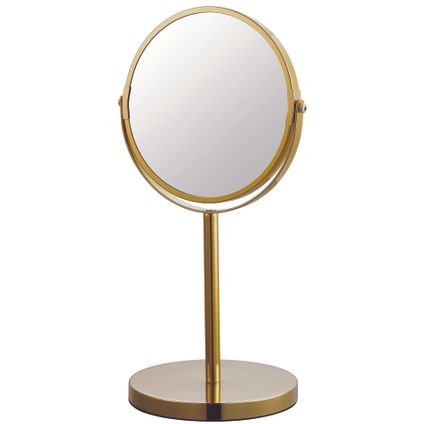 Make-up spiegel rond 3x vergrotend staand goud Ø17cm