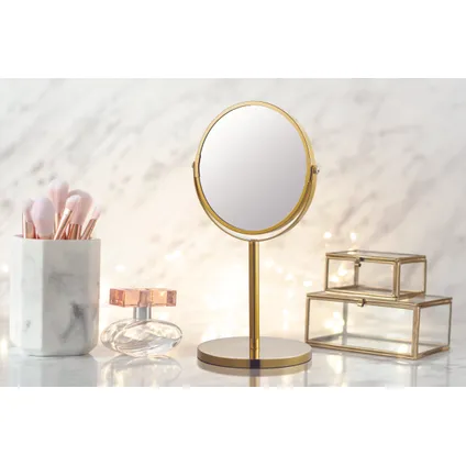 Make-up spiegel rond 3x vergrotend staand goud Ø17cm 2