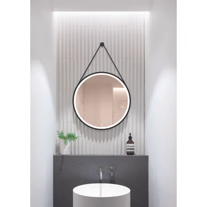 Miroir Barber rond avec éclairage capteur tactile et miroir chauffant noir Ø60cm 3