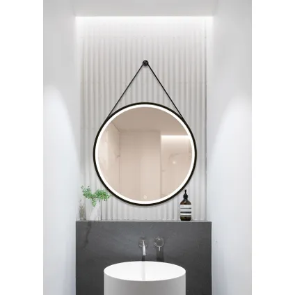 Miroir Barber rond avec éclairage capteur tactile et miroir chauffant noir Ø75cm 3