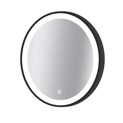 Spiegel Swann rond met ledverlichting touch schakelaar en spiegelverwarming zwart Ø75cm 2