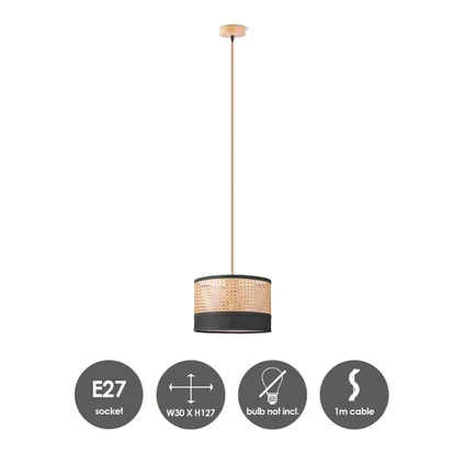 Home Sweet Home hanglamp Ratan/Weave Linnen zwart E27 ⌀33cm 2