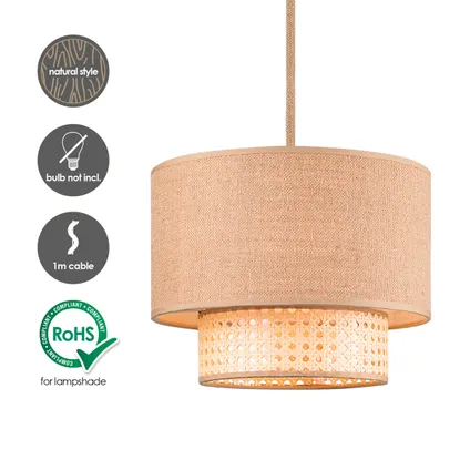 Home sweet home hanglamp Cane/Weave Linnen natuur E27 ⌀33cm 5