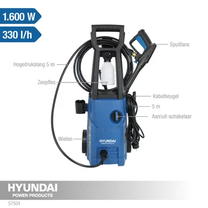 Hyundai hogedrukreiniger - 1600W - 135 bar - 330l/u - slang van 5m - hogedrukpistool 2