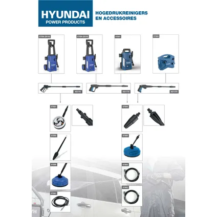 Hyundai hogedrukreiniger - 1600W - 135 bar - 330l/u - slang van 5m - hogedrukpistool 8