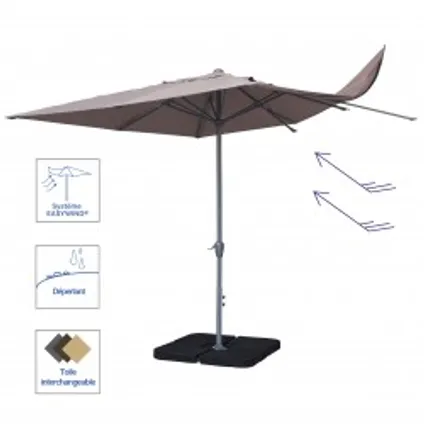 Parasol droit coupe-vent Easywind Belveo Harmattan polyester taupe 3x3m 2