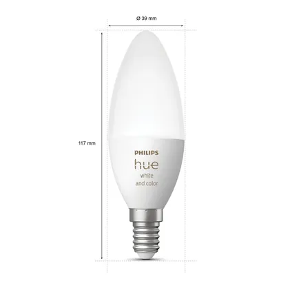 Ampoule bougie Philips Hue lumière blanche et colorée E14 4W 2 pièces 8