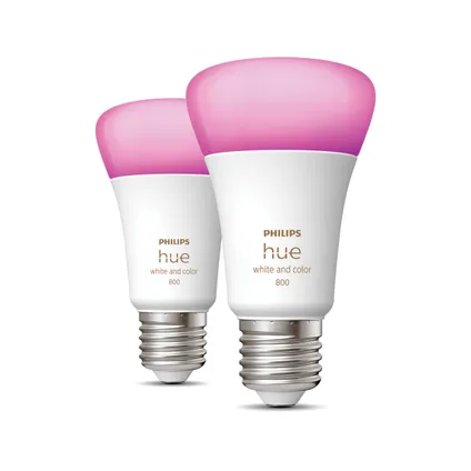 Ampoule LED intelligente Philips Hue E27 6,5W lumière blanche et colorée 2 pièces 2