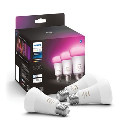 Ampoule LED intelligente Philips Hue E27 6,5W lumière blanche et colorée 3 pièces