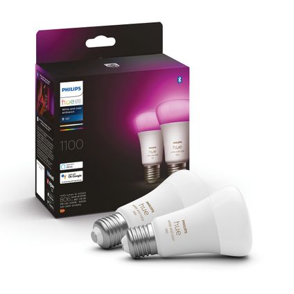 Ampoule LED Philips Hue lumière blanche et colorée E27 9W 2 pièces