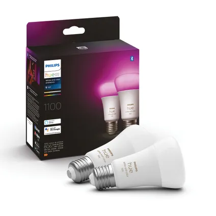 Philips Hue ledlamp wit en gekleurd licht E27 9W 2 stuks