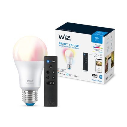 Lampe à led intelligente WiZ A60 lumière blanche et colorée E27 8W avec télécommande