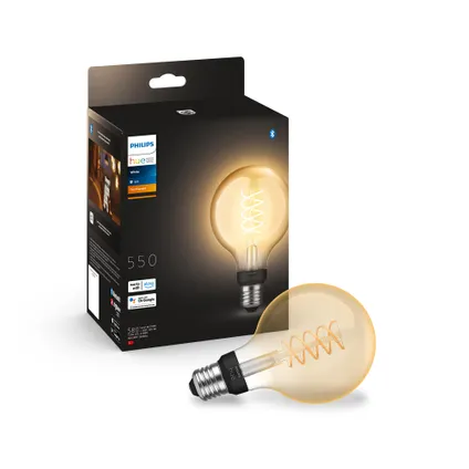 Ampoule LED intelligente filament Philips Hue G93 blanc chaud E27 7,2W