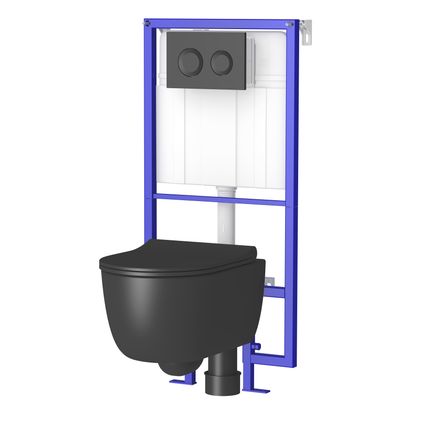 Allibert inbouwreservoir set Nero | Zwarte randloos toiletpot