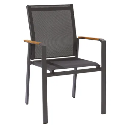 Chaise de jardin Central Park Limoux empilable anthracite textilène/bois de teck 6