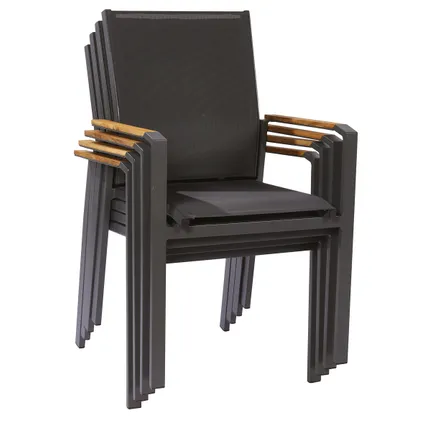 Chaise de jardin Central Park Limoux empilable anthracite textilène/bois de teck 9