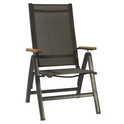 Chaise de jardin Central Park Limoux pliable aluminium/textile/bois teck 69x63,5x110cm 3