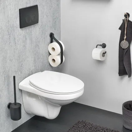 Ensemble d'accessoires de toilettes Tiger Urban porte-brosse WC + porte-rouleau papier toilette sans rabat + crochet porte-serviette noir 8