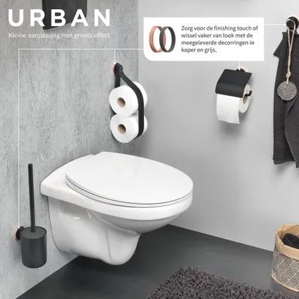 Ensemble d'accessoires de toilettes Tiger Urban porte-brosse WC + porte-rouleau papier toilette sans rabat + crochet porte-serviette noir 9