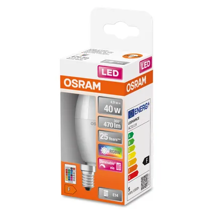 Osram ledlamp Retrofit RGBW kaars dimbaar warm wit E14 4,9W 4