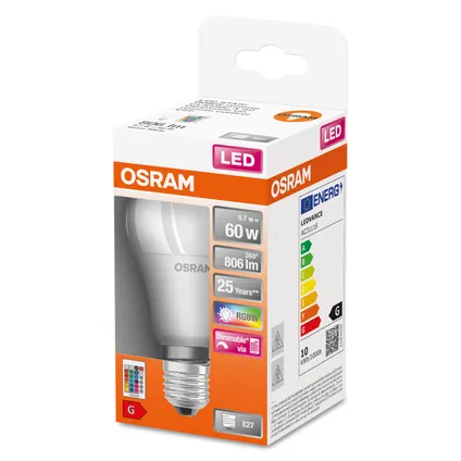 Osram ledlamp Retrofit RGBW dimbaar warm wit E27 9,7W 4