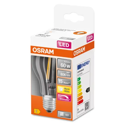 Ampoule LED filament Osram Retrofit Classic A gradable blanc chaud E27 8,5W 2