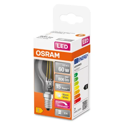 Ampoule LED filament Osram Retrofit Classic P gradable blanc chaud E14 6,5W 2