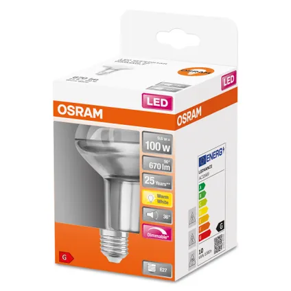 Osram ledreflectorlamp Superstar R80 dimbaar warm wit E27 9,6W 2