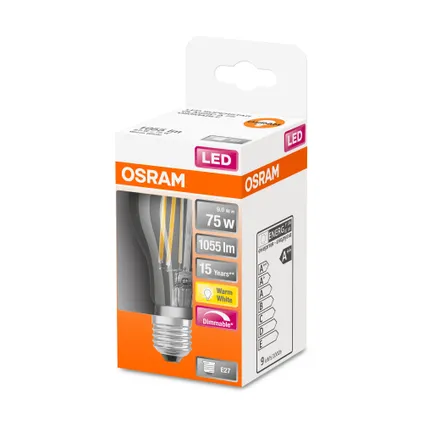 Ampoule LED filament Osram Retrofit Classic A gradable blanc chaud E27 9W 2
