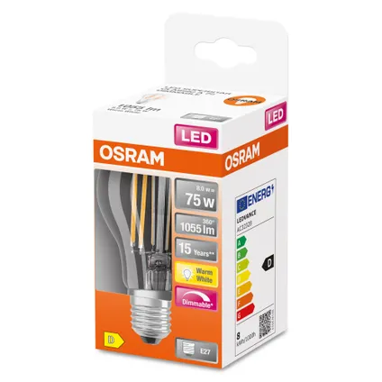 Ampoule LED filament Osram Retrofit Classic A gradable blanc chaud E27 9W 5