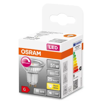 Ampoule LED à réflecteur Osram Superstar PAR16 fonction de gradation blanc chaud GU10 7,9W 3