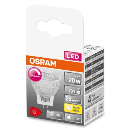 Ampoule LED à réflecteur Osram Superstar MR11 fonction de gradation blanc chaud GU4 3,2W 4