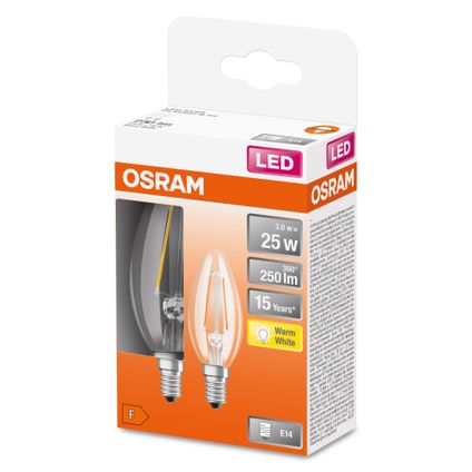 Ampoule LED Osram Retrofit Classic B E14 2,5W blanc chaud 2pcs.