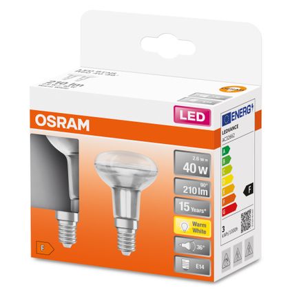 Ampoule LED à réflecteur Osram Star R50 blanc chaud E14 2,6W 2pcs.