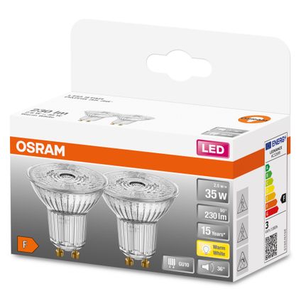 Osram ledreflectorlamp Star Par16 warm wit GU10 2,6W 2st.