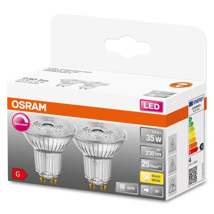 Ampoule LED à réflecteur Osram Star PAR16 fonction de gradation blanc chaud GU10 3,4W 2pcs. 3