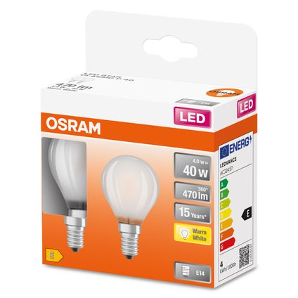 Osram ledlamp Retrofit Classic P warm wit E14 4W 2st.