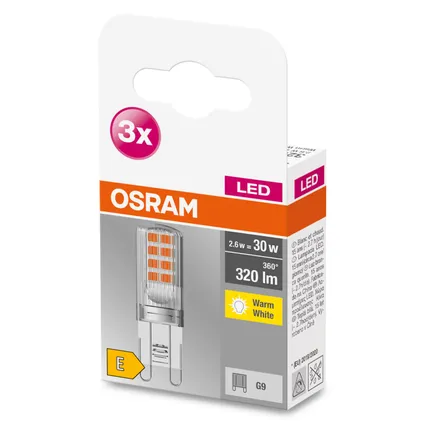 Ampoule LED Osram Base Pin blanc chaud G9 2,6W 3pcs.
