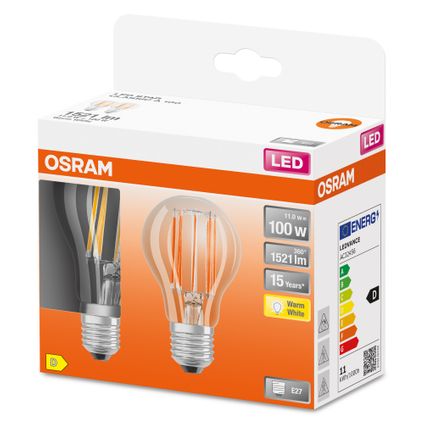 Ampoule LED Osram Retrofit Classic blanc chaud A E27 11W 2pcs.