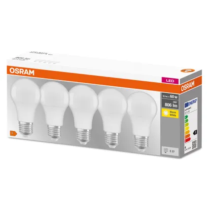 Ampoule LED Osram Base Classic A blanc chaud E27 8,5W 5pcs.