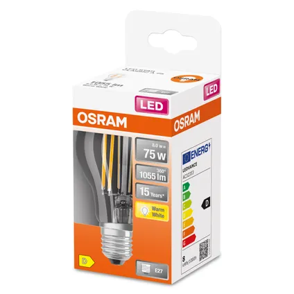 Ampoule LED filament Osram Retrofit Classic A blanc chaud E27 7,5W 4